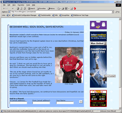 Figure 7: A mockup of how the advert will look against a real webpage 